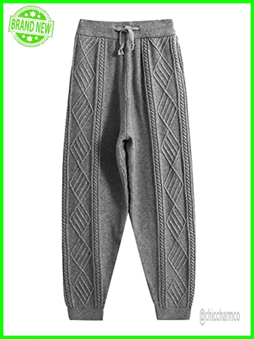 Cable Knit Harem Sweater Pants Joggers Elastic High Waist Drawstring